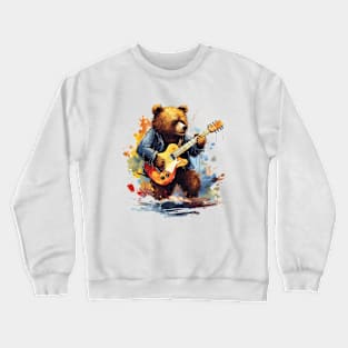 cute bear guitarist Crewneck Sweatshirt